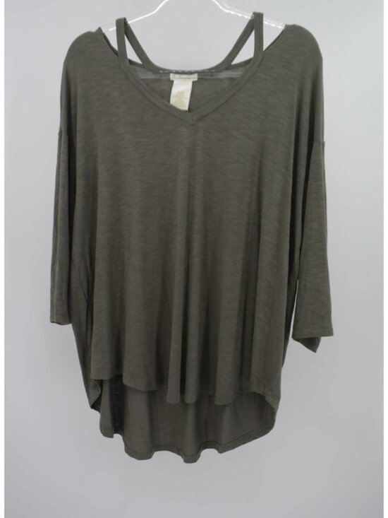 Tops - Women's Olive Green Stretch Knit 3/4 Sleeve Tunic Top